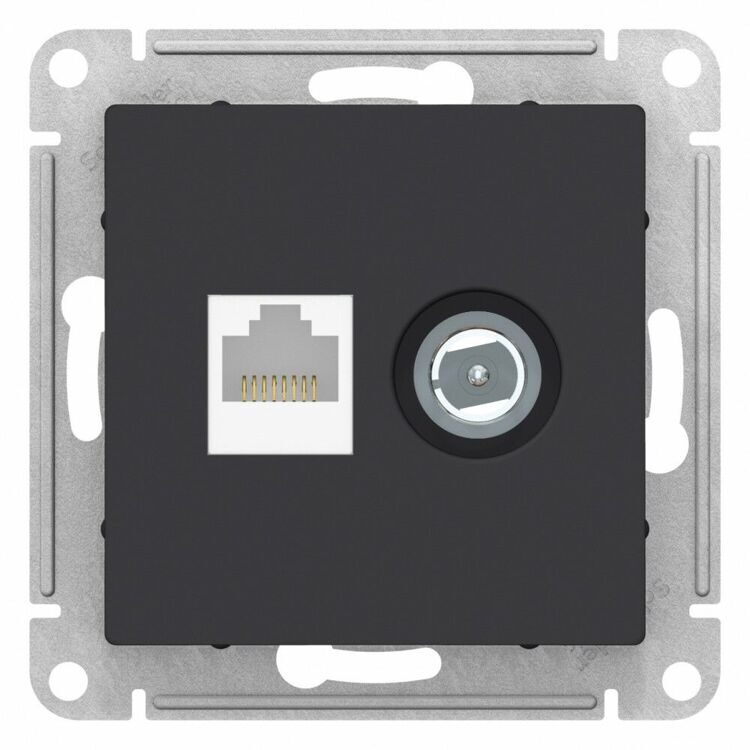 ATN001089 ATLASDESIGN РОЗЕТКА двойная комп+ТВ, RJ45+TV, кат.5E, механизм, КАРБОН